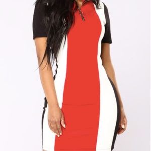 Fitted dress, red, white, and black